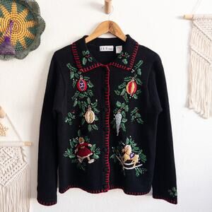 Vintage B.P. Design Holiday Embroidered Cardigan Sweater Size Small